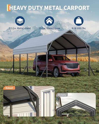 GarveeLife 13 ft x21 ft x11 ft Oversized Metal Carport, Steel Heavy Duty Car Ports for All-Weather, Tall Carport for Full-Size Pickup Trucks, Boats, and Tractors, N.W. 660 LBS