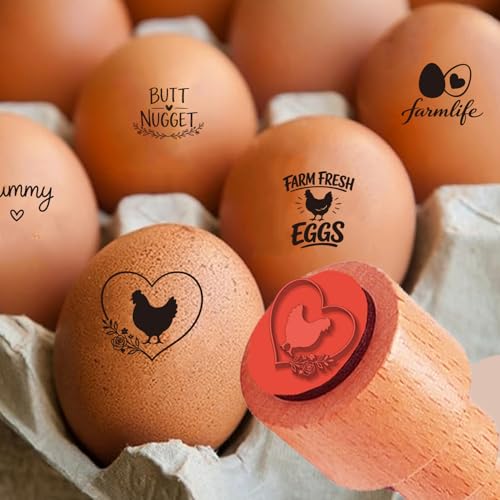 AHANDMAKER 5 Styles Small Wooden Rubber Egg Stamp Mini Cute Chicken Egg Theme Stamp Unique Designs for Easter Egg Decoration DIY Making Scrapbooking Card Stamping Crafting - style: Cute Chicken Egg