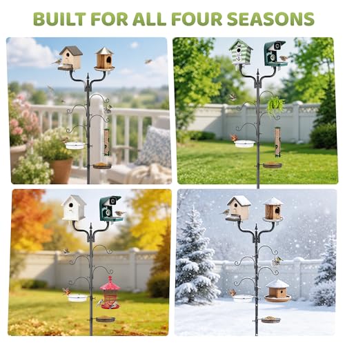 Upgraded Bird House Pole Heavy Duty Bird Feeder Pole Thickened Pole with 4 Hooks,Wind-Resistant Water Bowl,Mesh Tray,Y-Shape Platform Bird House Frame for Yard Garden Backyard(Not Include Birdhouse) - size: Without Baffle