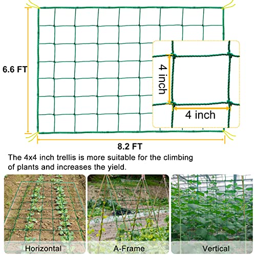 Garden Trellis Netting for Climbing Plants Outdoor, 6.6x8.2 FT Plant Netting for Cucumber, Tomato, 27 Strands Trellis Net with 4x4 Inch Mesh as Vegetable Netting for Grape, Bean, w/Plant Clips - size: 6.6x8.2 FT