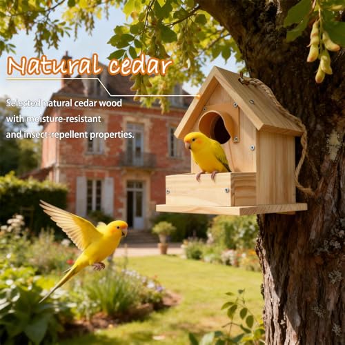 Hanging Bird House for Outside Clearance, Cedar Wooden Bird House to Paint for Finch Bluebird Cardinals, Bird Nest Feeder W/Rain Awning Kit for Outdoor Backyard Courtyard Patio Decor (DIY Detachable) - style: 1pcs Bird House