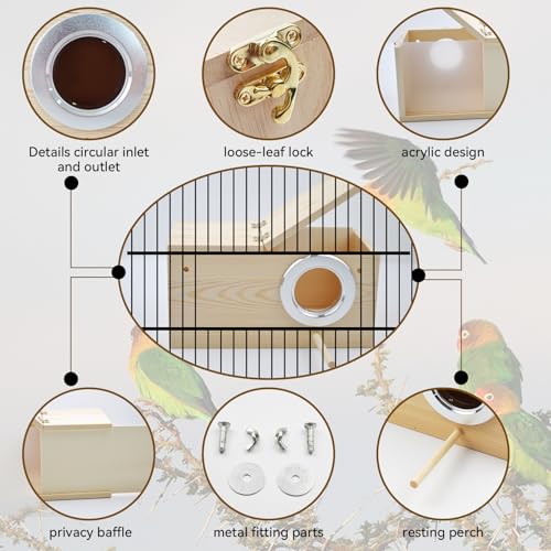 Large Parakeet Nesting Box,Transparent Parrot Breeding Box with Detachable Wooden Board Acrylic Visible Bird Cage House with Perch for Cockatiel Conure Budgie Lovebird Finch - size: [L]
