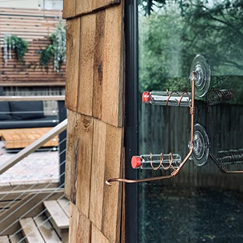 Window Hummingbird Feeder | Handcrafted Copper and Aluminum | Multiple Stations | Modern Hummingbird Feeder | Home Décor | Glass Bottles | Suction Cups (Copper, Two Station) - size: Two Station - Standard Perch