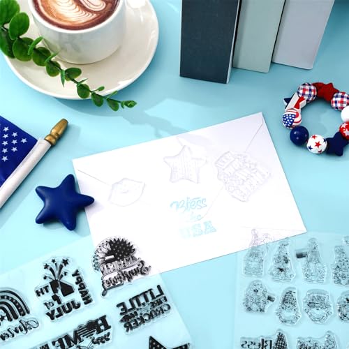 Whaline 5 Sheet 4th of July Clear Stamps Patriotic Silicone Transparent Stamps Border Stamp Cards for 250th Anniversary Independence Day Memorial Day DIY Crafts Card Making Scrapbooking Embossing - style: 4th of July