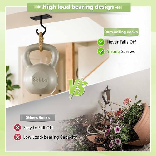 2.5" Ceiling Hooks for Hanging Plants - Heavy Duty Metal Hooks 2-Pack | Rust-resistant Black Wall Mount Hangers with Screws, Perfect for Heavy Bird Feeders, Lanterns, Wind Chimes, Indoor & Outdoor - size: 3C-2.5"4PCs