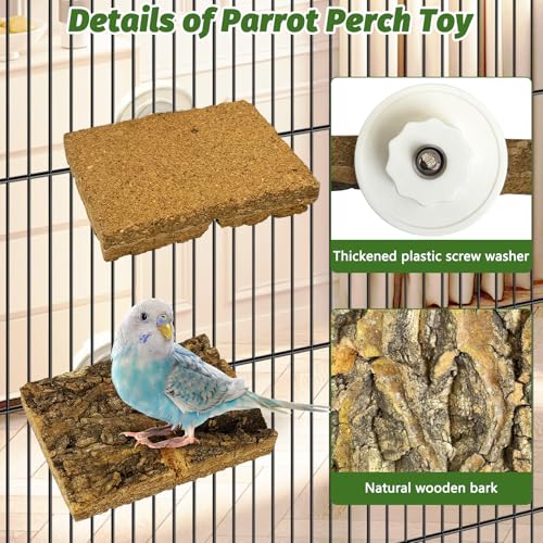 kathson Natural Cork Bird Perch Stand Platform Small Birds Wooden Rectangle Stand Perch Parakeet Chewing Toy Cage Accessories for Lovebirds Cockatiels Conures Parrots(Style B,4PCS) - color: Side view style 4PCS, size: 3.9 x 2.8 x 0.8 inches