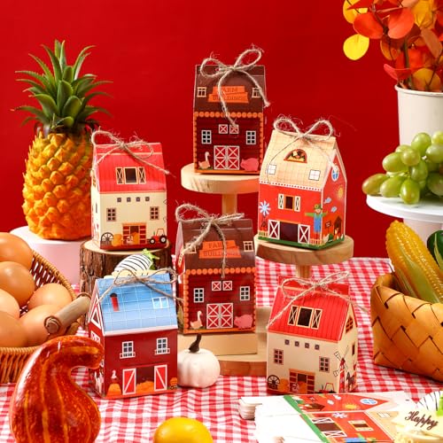 Zhanmai 48 Pcs Farm Animal Treat Boxes Candy Mini Cow Barnyard Boxes Farmhouse Paperboard Gift Bags for Holiday Party Treat Cookie Goodie Snack Gift Packaging - style: Summer Farmhouse