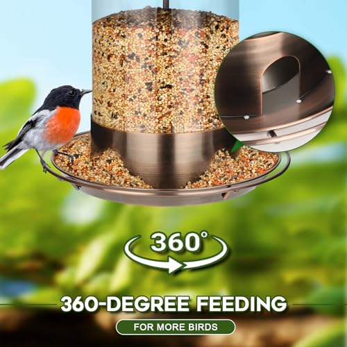 Gbekery Metal Bird Feeders for Outdoors Hanging, Weather Resistant Wild Bird Feeder with 360 Degree Feeding Tray, Copper - color: Copper