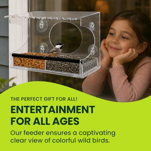Acrylic Clear Window Bird Feeder with Strong Suction Cups, Removable Sliding Seed Tray, Weather-Resistant & Easy to Clean for Window Viewing, Extended - size: Style: Extended