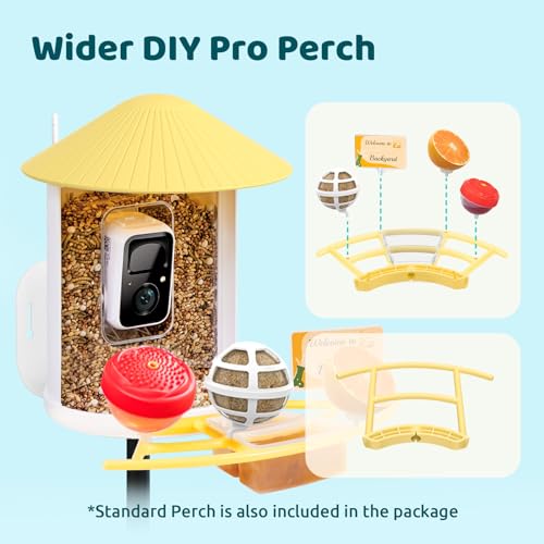 NETVUE by Birdfy Pro Smart Bird Feeder with Camera Solar Panel, Instant Arrival Alerts, Live Stream & Night Vision for Outdoors & Backyard Hummingbird, Cardinalis & Oriole Watching, Ideal Gifts,Yellow - color: Yellow, style: Pro