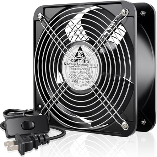GDSTIME AXIAL 2060 Muffin Fan, 120V AC 200mm x 60mm High Airflow Dual Ball | 110V 115V, ON/OFF Switch, Heavy-duty Aluminum, 200x200x60mm, for Chicken Coop, Shed Cooling Ventilation, Freezer Replacement - size: 200x200x60mm