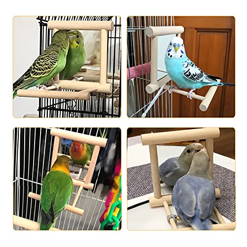 2 Pcs Wooden Bird Mirrors Family Bird Parakeet Mirror Bird Swing Parrot Cage Toys Parrot Interactive Play Toys Birdcage Fun Platform Stand Toys with Perch