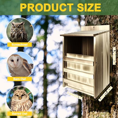 2 Pack Rectangle Owl Houses, Bird Houses for Outside, Wooden Owl Nest Box Large Opening Screech Outdoor Bird's Box, for Wildlife Screech, Barred, Great Horned, Barn Owls, Assembly Required