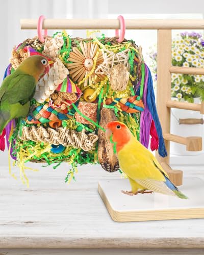 ERKOON Bird Toys, Parrot Toys Foraging Swing Mat Parrot Cage Hanging Toys Birds Grass Mat Climbing Wall with Seagrass, Birds Cage Accessories (Green) - size: Parrot grass mat-1 Pack