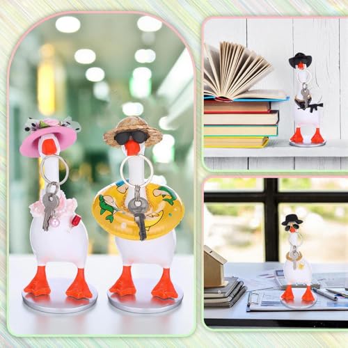 7 Inch Mini Magnetic Desk Goose Statue with 12 Sets Outfits, Resin Desktop Goose Decor Key Holder, Small Porch Desk Geese Accessories, Housewarming Gift for Home Office Bedroom - style: Classic