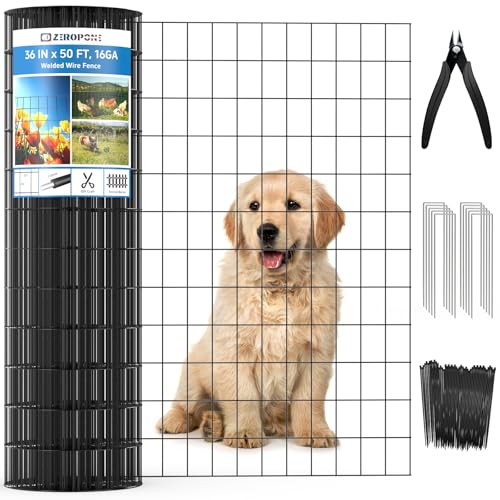 Black PVC Coated Welded Wire Fence 36 in x 50 Ft for Yard Plant Protection | 2 x 3 Inch 16GA Garden Border Fencing Roll Metal Wire Mesh Animal Barrier Fence for Dog Poultry Netting - size: 36in x 50ft