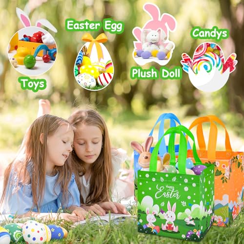8PCS Easter Gift Bags, Reusable Easter Basket with Handles, Non woven Bags | Non woven Treat Bags for Egg Hunt Game Party Supplies - color: Style 1