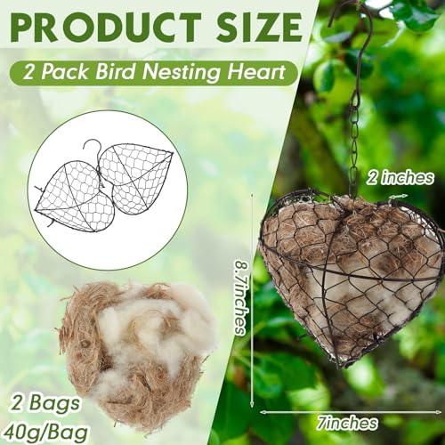 2 Pcs Bird Nesting Material, Hummingbird Nest, Natural Nesting Fiber Cotton, Refillable Nestings Accessories for Wild Bird, Enjoy Birds Gardening Outside, Garden Decoration Gifts (Heart Shaped) - size: Heart Shaped