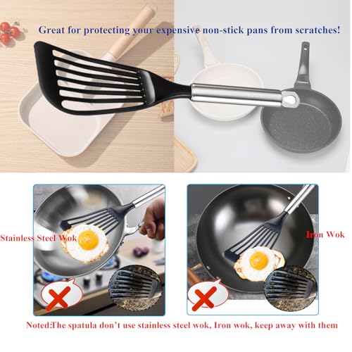 Tenta Kitchen Nonstick cookware Thin Fish Spatula Turner Flexible Nylon Metal Egg Spatulas Wide Blade Lightweight Heat Resistant Kitchen Use - color: Spatula Set of 2
