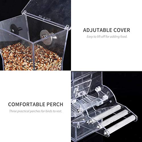Haofy No Mess Bird Feeder with Removable Tray for Small Birds - 3 Perches Catches 95% Spilled Seeds Easy Refill Cover for Living Room Backyard Deck Use