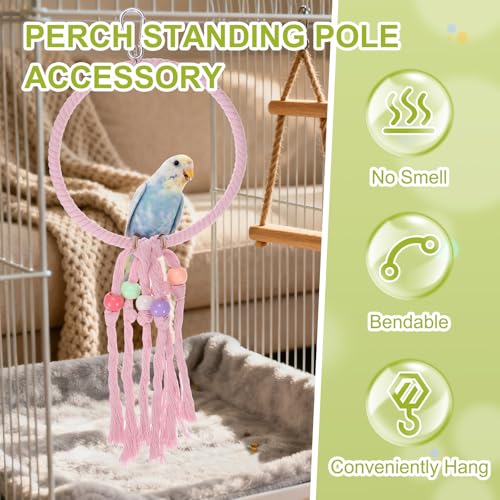 Bird Rope Perch Swing, Rope Ring Perch Standing Pole Accessory Climbing Swing Paw Grinding 13.7 Inch, (White) Intended for Parrot/Parakeet/Budgies/Cockatiels/Lovebirds - color: White, size: 13.7 Inch