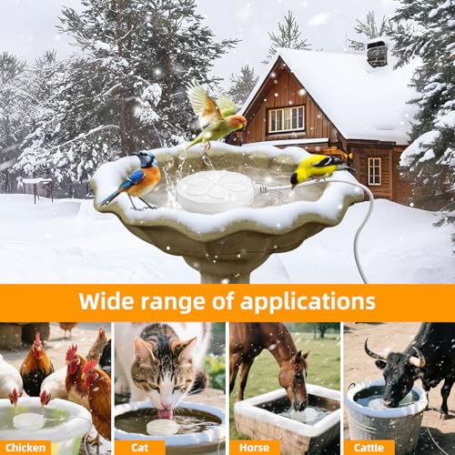110W Bird Bath Heater for Outdoors in Winter–Submersible Pond Deicer,Cast Aluminum Thermostatic Chicken Water Heater,Power Cord 4.92 Ft/1.5M(White) - color: White