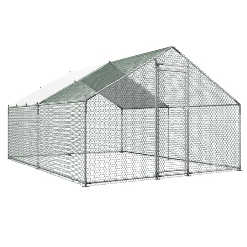 VEVOR Large Metal Chicken Coop, 9.8x13.1x6.5 ft Large Walk in Chicken Runs for Yard with Cover, Hen House Enclosure with Security Lock, Outdoor Duck Rabbit Cage Poultry Pen for Backyard, Farm, Yard - size: 118.6"L x 154.7"W x 78.4"H