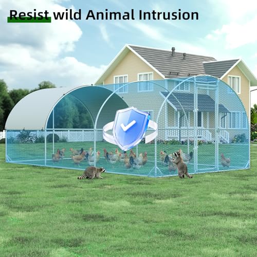 4ever2buy Metal Chicken Coop, 10x20 FT Walk-in Chicken Run Pen Poultry Cage, Water-Resistant & Anti-UV Cover, Large Chicken Coop for 18-22 Chickens - size: 231.6"L x 114.0"W x 76.0"H