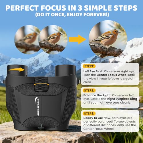 Aurosports 15x25 Compact Binoculars for Kids with Bird Guide Book, Black | Lightweight Easy Focus with Carrying Case & Strap; Durable Fully Coated; Birdwatching Cruise Travel Gift for 8-12 Boys Girls - color: Black