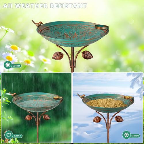 Metal Bird Baths for Outdoors, 39" H Birdbath with 13 Inch Bowl | Standing Bird Bath & Bird Feeder with Stake for Outside Garden Patio Yard Lawn Decor,Green - color: Green