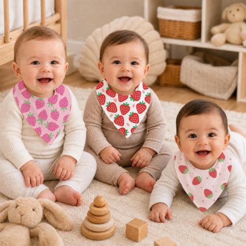 Baby Organic Cotton Teething Cloth Newborn Baby Burp Cloth Bandana Drool Cloth for Drooling Cotton Baby Gifts - color: Strawberry