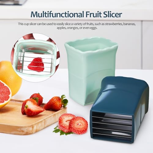 Abaodam Cup Slicer Strawberry Slicer Set 3 Pcs Fruit with Lid and Cleaning Brush Multifunctional Strawberry Cutter Egg for Strawberries Bananas Oranges Kitchen Tool 3.46X2.36X2.36In