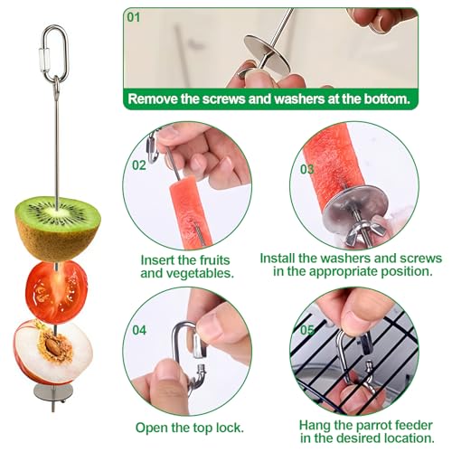 3 Pcs Bird Cage Food Holder Stainless Steel Parrot Fruit & Vegetable Skewer Hanging Foraging Toy for Parakeets, Budgies, Macaws - size: 3 Pcs