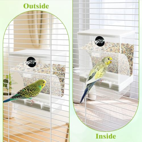 Tfwadmx No Mess Automatic Bird Feeders Cockatiel Food Dispenser Bowls Seed Container Parrot Dishes Parakeet Cage Accessories Birdfeeder with Divider for Canary Finch Conure Lovebirds 2Pcs - size: Large-4.5 x 2.8 x 6.5 inch
