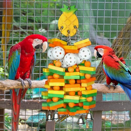 Parrot Toys 18 inches Bird Shredding Toys for Medium Large Parrots, Cockatiels, Macaw, African, Conure Bird Toy Natural Poplar Wood Material - color: Pineapple