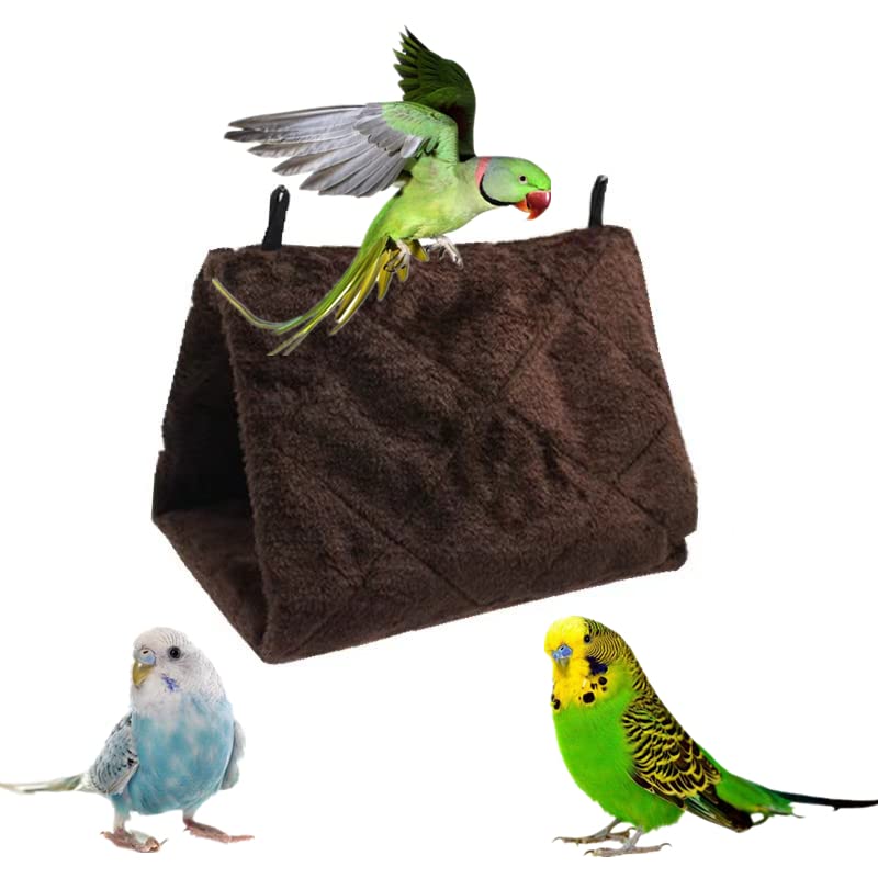 2 Pack Warm Bird Nest House Plush Birds Hut Bed Hanging Hammock Sleeping Bed Plush Hanging Snuggle Cave for Pet Parrot Parakeet Cockatiel Conure Cockatoo African Grey Macaw (Brown&Grey) - color: Brown and Grey