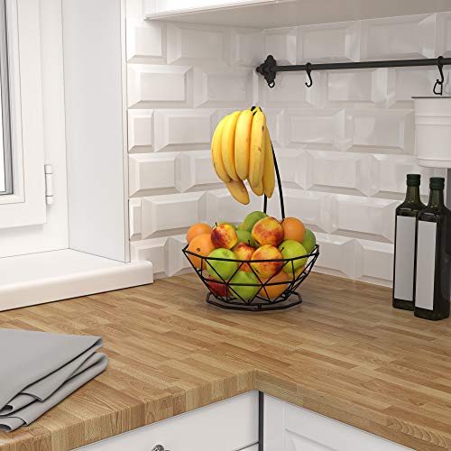 Fruit Basket with Banana Hanger, Fruit Bowl with Banana Holder, Fruit Bowl for Kitchen Counter used as Bread Basket, Vegetable Basket, Fruit Stand or Egg Holder with Bananatree - size: 1-Tier