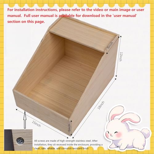 Rabbit Nesting Box, 18"x15"x12", Wood | 5" Entry Height, Fully Detachable Lid, For Breeding, Nursing & Nesting, For Rabbits, Chickens, Guinea Pigs, Chinchillas - size: 18"x15"x12"