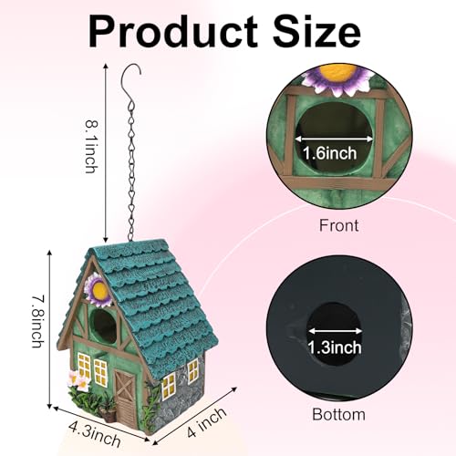 Hanging Resin Outdoor Garden Bird House Decorative Bird Nest | Colorful Cute Birdhouse for Indoor Backyard Ornament, Good Gift for Bird Lovers