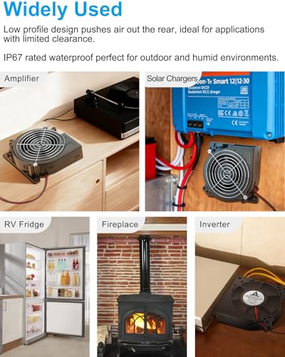 GDSTIME 120mm x 32mm Blower 12V Waterproof IP67 Fan 2Pin Dual Ball Bearing | High Airflow, Squirrel Cage, DC Brushless, Centrifugal, for RV Fridge, Car Audio Amplifiers, PSU, Inverter, Fireplace Cooling - size: 120x32mm