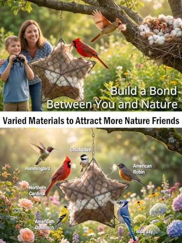 Handmade Alpaca Fiber Bird Nesting Star, Refillable Nesting Material Holder for Wild Birds & Hummingbirds, Natural Nesting & Outdoor Garden Decor Gift for Bird Lovers - color: star