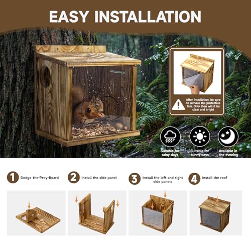 Wooden Squirrel House for Outside, Squirrel Nesting Box, Easy Assembly Squirrel Houses for Outside Nesting, Outside Nesting, Chipmunk Houses, Outdoor Squirrel Box for Backyard Wildlife