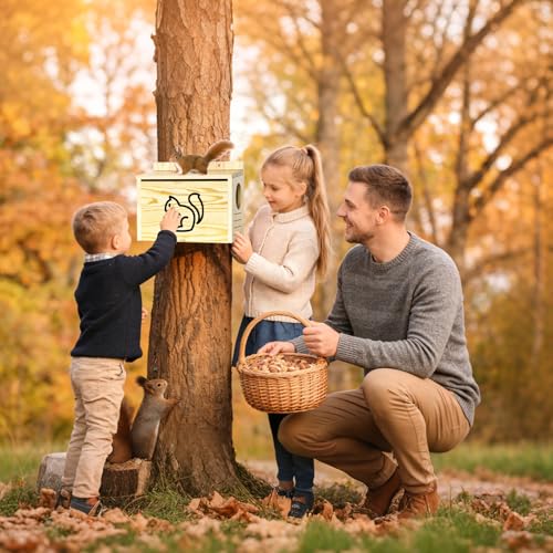 Wooden Squirrel House for Outside | Large Pine Wood Nesting Box with Front Open Panel, Easy Assembly Outdoor Animal Shelter for Backyard, Garden & Trees
