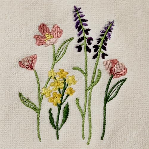 SKL Home Meadow Bouquet 100% Cotton Embroidered 2pc Hand Towel Set, Decorative for Bath/Kitchen/Bar & Gift, Natural - color: Meadow Bouquet