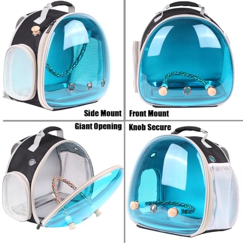 Polarized Tinted Blue Bubble Small Bird Carrier Travel Cage, Portable Bird Carry Backpack with Stainless Steel Tray and Standing Perch for Parakeet Cockatiel Budgies - color: Blue