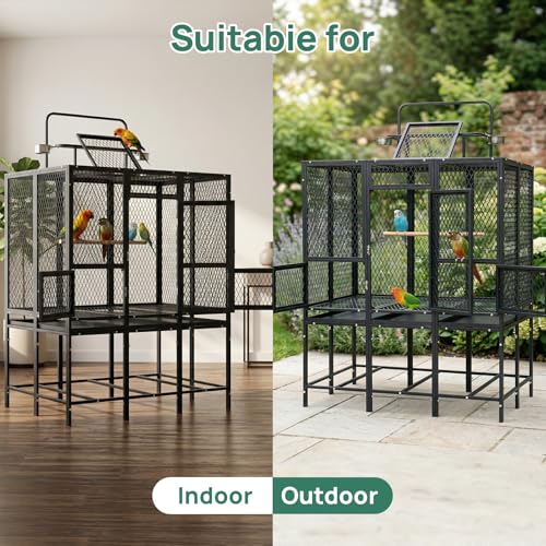 44" Carbon Steel Bird Flight Cage Detachable Playtop Indoor Outdoor | Heavy Duty Carbon Steel Flight Cage for Cockatiels, Parakeets, Conures & Lovebirds (Indoor & Outdoor Use) - color: black