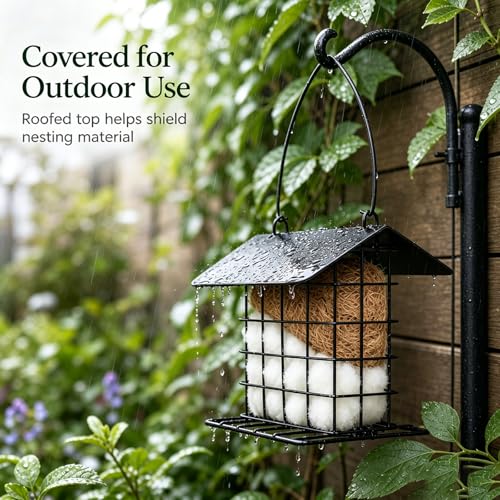 Bird Nesting Material Holder with Weatherproof Roof, Refillable Hummingbird Nesting Material Station for Outdoor Wild Birds, Garden Decoration, Ideal Gifts for Bird and Nature Lovers