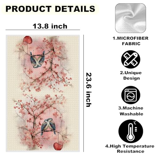2 Pcs Bird Kitchen Towels Decorative Flower Hand Towels | Absorbent Microfiber Dish Cloth, Artistic Waffle Soft Hand Towels for Farmhouse, Home, Bathroom, Housewarming Gifts - color: Multi 1256