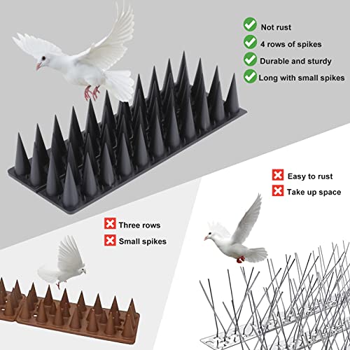 Bird Spikes, 37.3 Feet Bird Guard Spikes for Squirrel Cat Raccoon and Other Small Animals, Pigeon Spikes for Outdoor Fences and Roofs, Durable Plastic Bird Barrier Strips（40 Pack） - color: Black, size: 40 pack