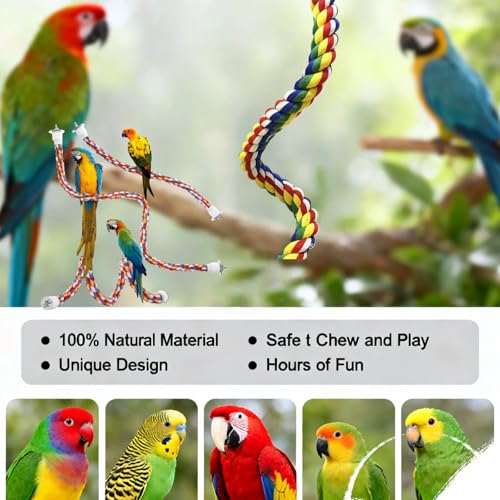 Bird Rope Perches, Parrot Toys, Bungee Rope Perches for Parrots, Cockatiels, Parakeets, Budgie Cages Comfy Birds (Metal Nut) - 15.75 inches - size: 40cm